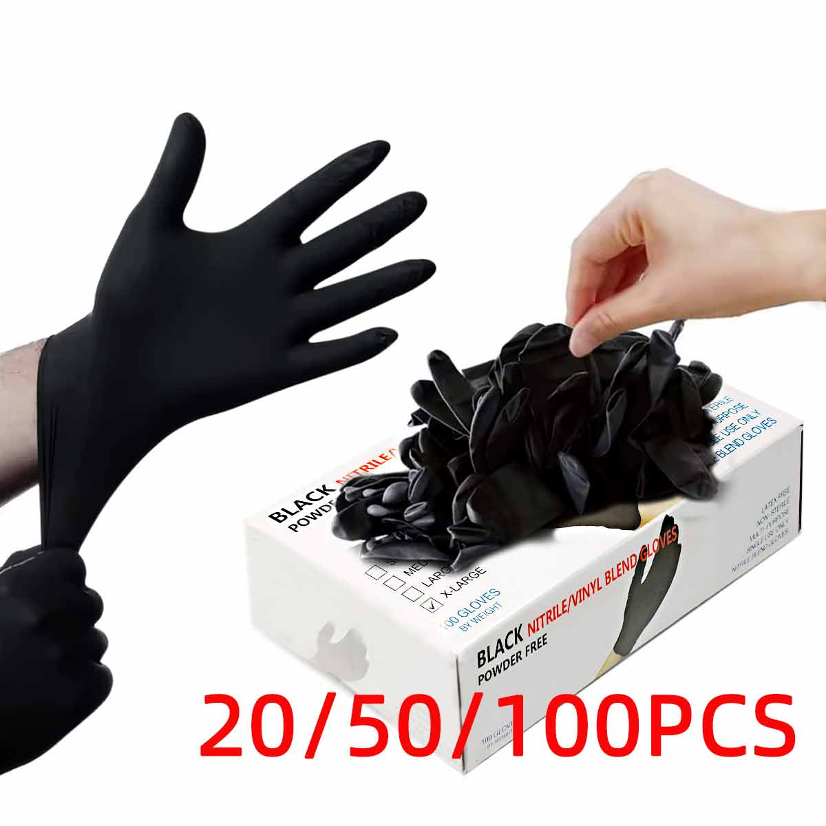 Rubber Glove Cleaning - 20/50/100 pezzi Guanti in vinile neri